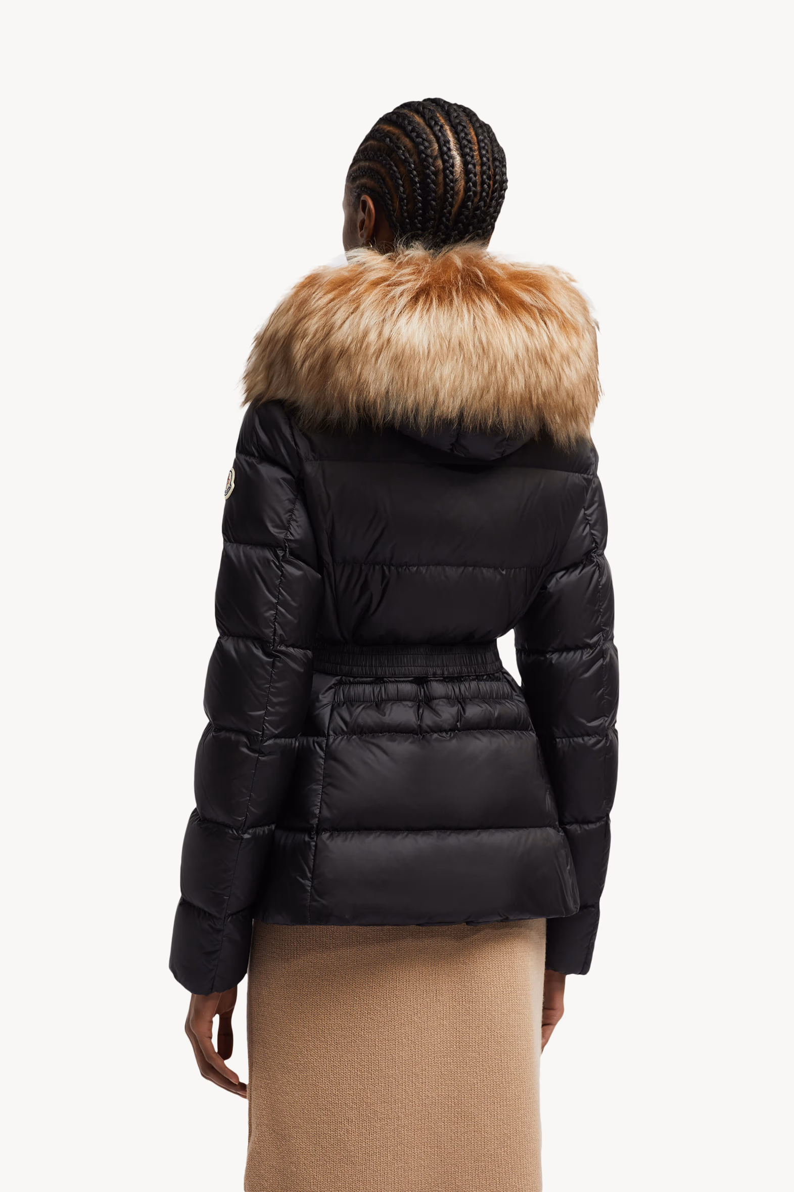 Boed Hooded Shearling-Trimmed Short Down Jacket Women Black & Beige Moncler 5